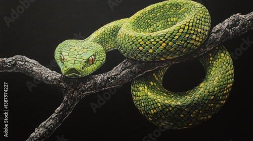 Obraz na płótnie Serpiente verde en rama w salonie