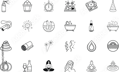Relaxation, Party, and Wellness New Years Eve Icons Set
