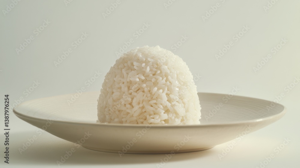 Plato de arroz blanco en fotografía