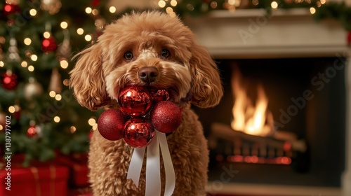 Perro navideño con adornos