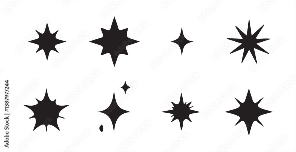 Vector Set of Black Sparkle, Star, and Burst Icons on Transparent Background . vector illustration eps 10. Vector Set of Black Sparkle, Star, and Burst Icons on Transparent Background . vector illustration eps 10.