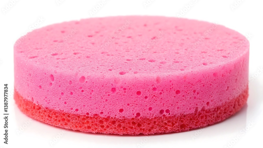 Pink sponge, Circular shape, Layered texture, Cleaning supply Pink sponge, Circular shape, Layered texture, Cleaning supply
