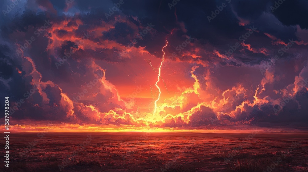 Paisaje dramático al atardecer con rayos y nubes