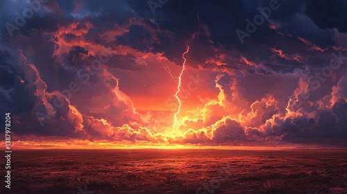 Obraz na płótnie Paisaje dramático al atardecer con rayos y nubes w salonie