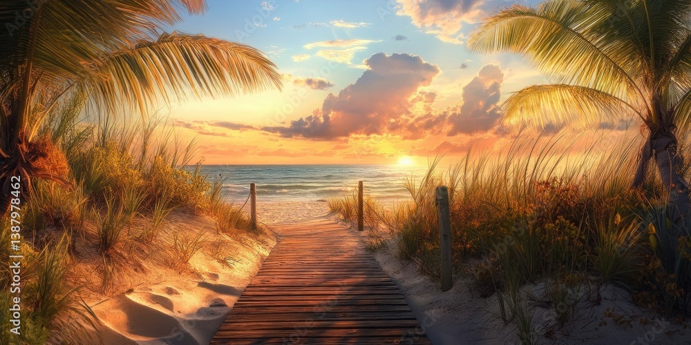 Paisaje de playa al atardecer