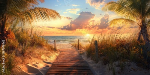 Obraz na płótnie Paisaje de playa al atardecer w salonie