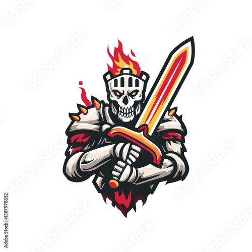 Vector logo of a skeletal warrior wielding a sword in a vibrant esports style design