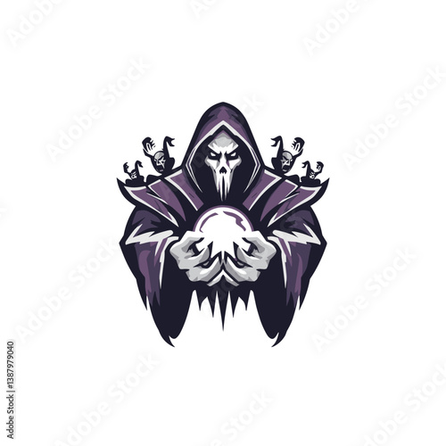 Vector logo of necromancer commanding undead in an esports design featuring dark elements and mystical themes
