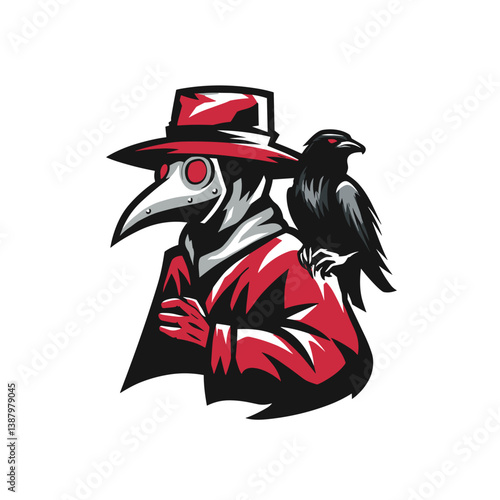 Vector logo design featuring a plague doctor and raven representing esports community branding