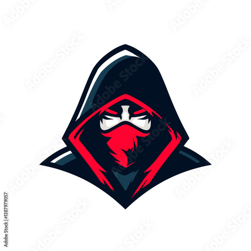 Vector logo of a mysterious assassin character in a hood designed for esports branding and promotional activities