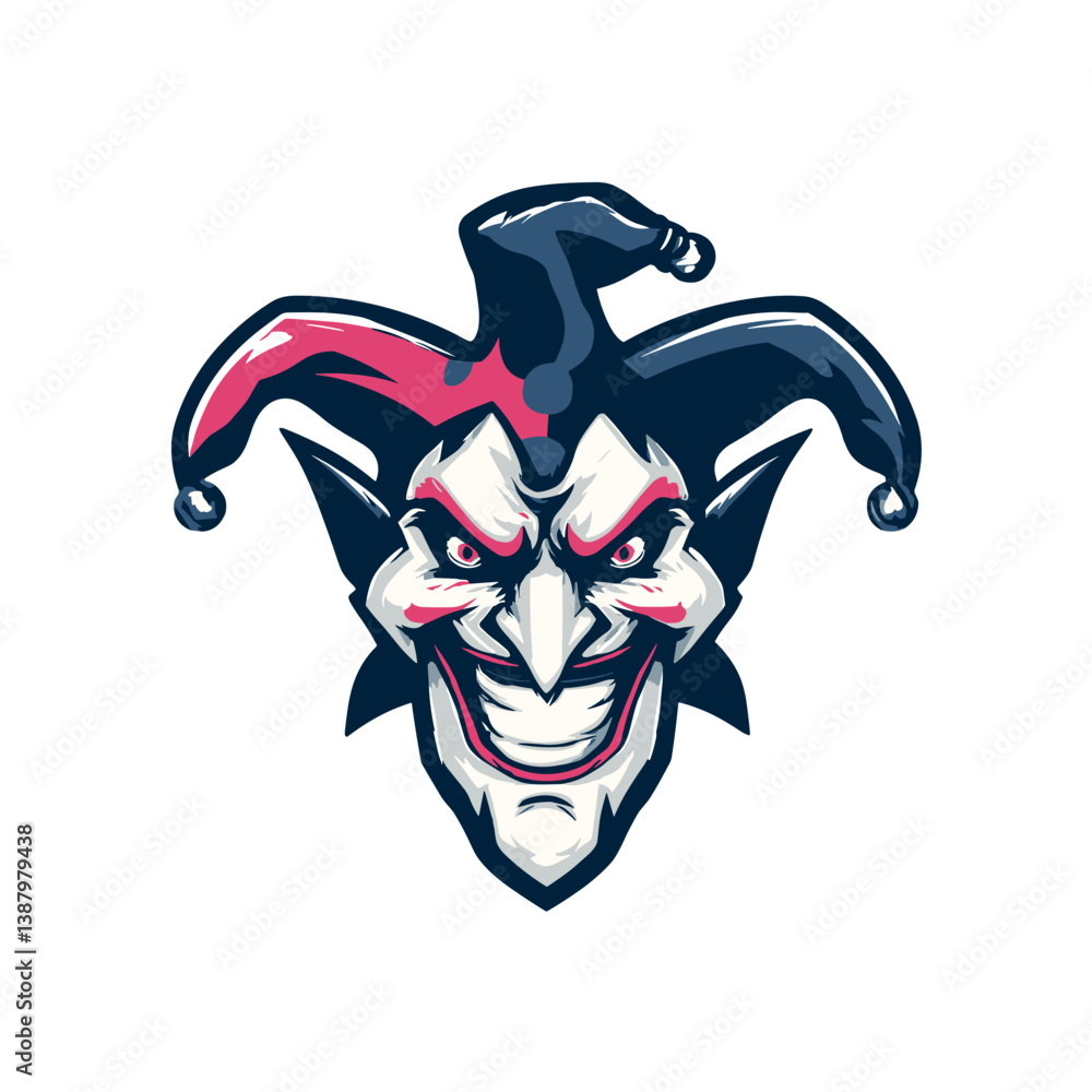 Fototapeta premium Vector logo design featuring a sinister demon jester for esports branding and gaming communities