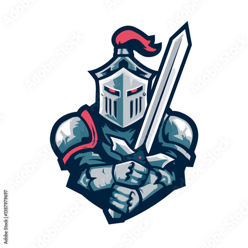 Stylized vector logo of an armored knight brandishing a sword ideal for esports branding and gaming tournaments