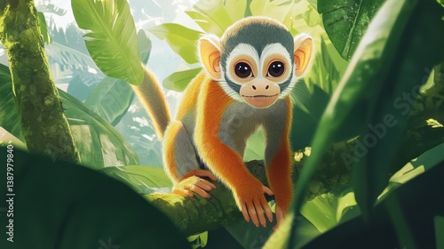 Obraz na płótnie Mono pequeño en un entorno tropical w salonie