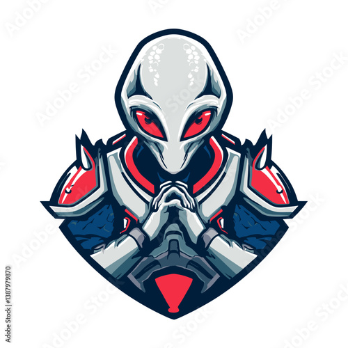 Esports vector logo featuring an alien bounty hunter in a futuristic design for gaming enthusiasts and events