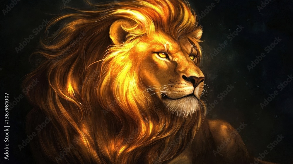 León con melena dorada fondo oscuro
