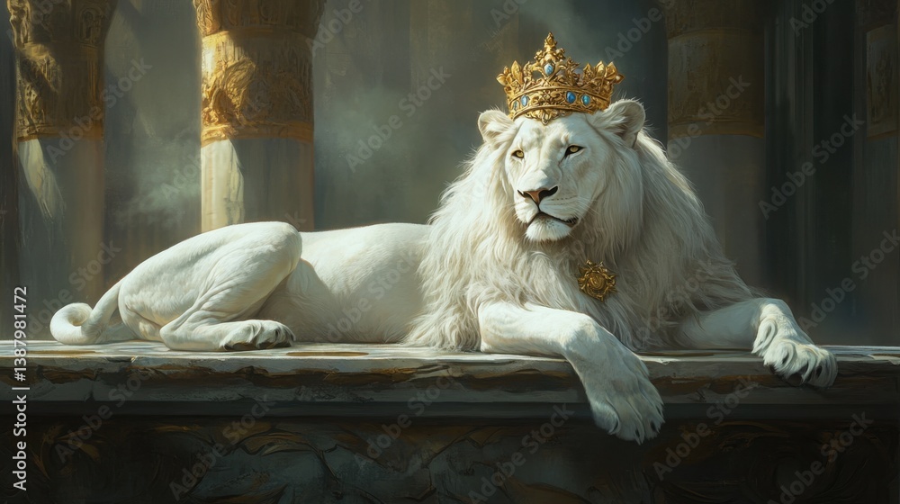 León blanco con corona