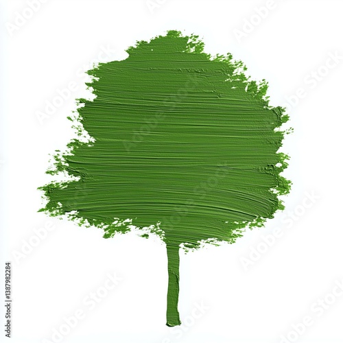 Green Tree Silhouette Painted with Wide Brush Strokes on a Clean White Background