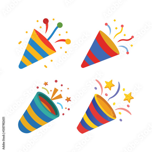 A set of colorful party popper vector art illustration