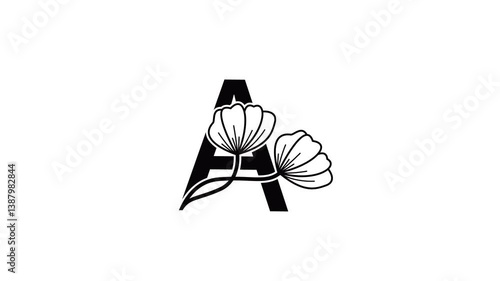 Animated letters and flowers on a white background