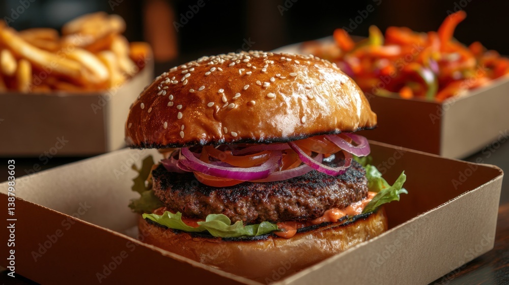 Hamburguesa rica con papas fritas
