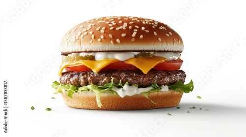 Obraz na płótnie Hamburguesa con queso y vegetales w salonie