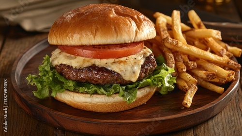 Obraz na płótnie Hamburguesa con papas fritas w salonie
