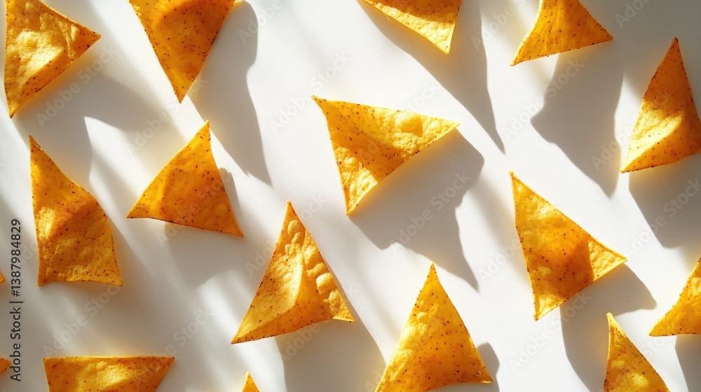 Fotos de nachos dorados sobre fondo blanco