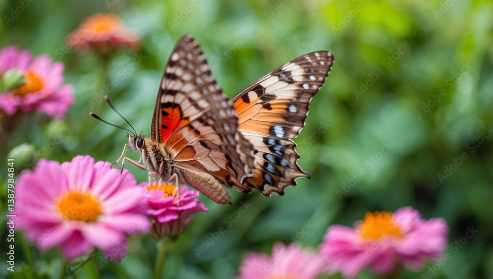 Charming Butterfly on a Flower in a Serene Garden Setting Charming Butterfly on a Flower in a Serene Garden Setting