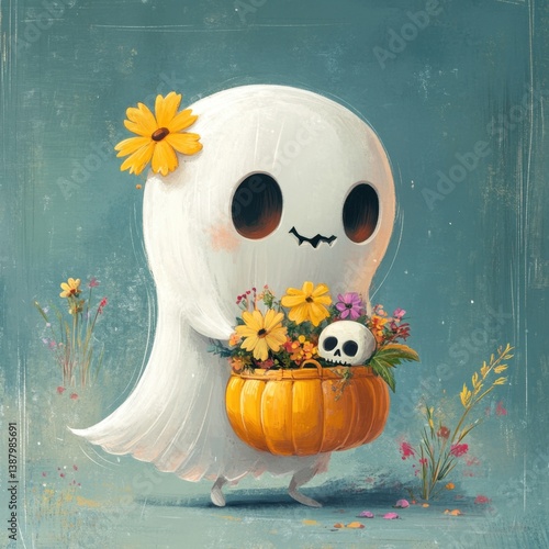 Obraz na płótnie Fantasma con calabaza y flores w salonie