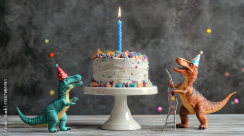 Obraz na płótnie Dinosaurios juguete pastel cumpleaños fiesta decoraciones w salonie