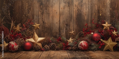 Obraz na płótnie Decoración navideña con bolas y estrellas doradas w salonie