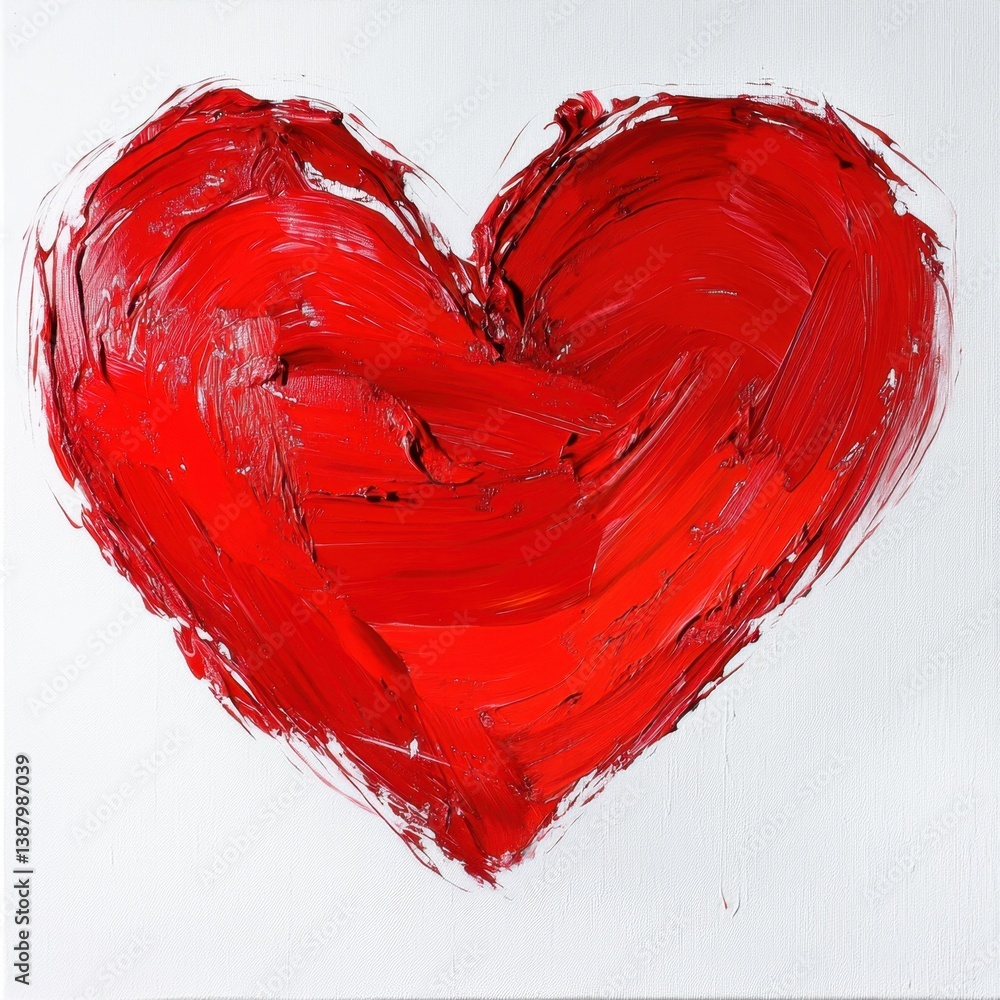 Corazón rojo pintura abstracta sobre fondo blanco