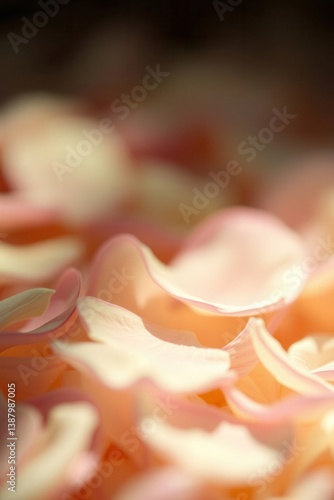 Delicate rose petals create a soft, textured background with warm hues and gentle light. Romance in nature.