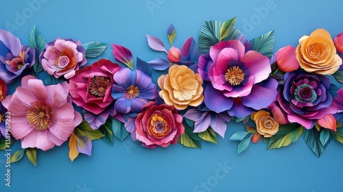 Obraz na płótnie Composición artística de flores de papel en colores vivos w salonie