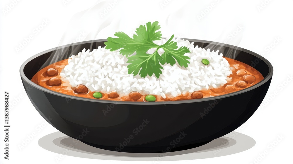 Bol de arroz con frijoles y cilantro