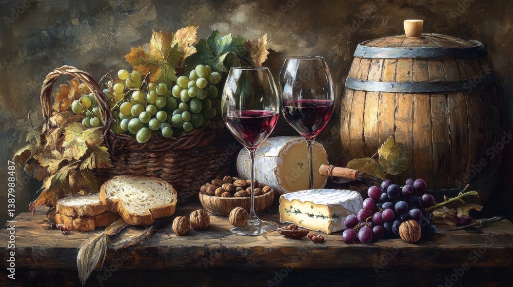 Bodegón de vino y quesos