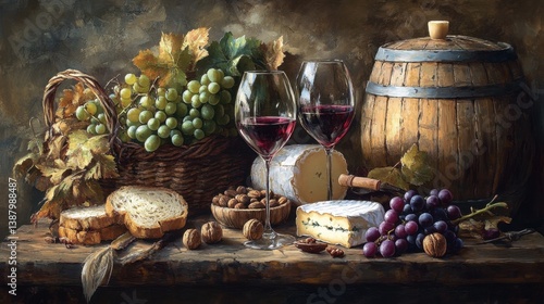 Obraz na płótnie Bodegón de vino y quesos w salonie