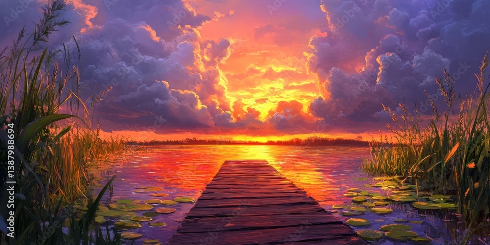 Atardecer en lago con nubes