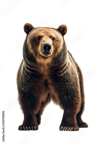 Front view of a brown bear standing on Png Format and Transparent Background