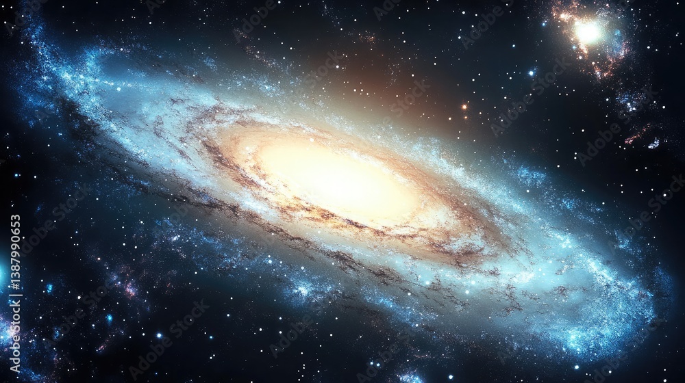 Obraz premium A stunning spiral galaxy with luminous arms stretching across the cosmos, surrounded by celestial bodies.