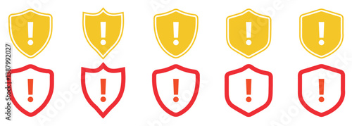 Set of caution, danger and warning signs, attention vector icon,  yellow, red fatal error message element, exclamation mark of warning attention icon