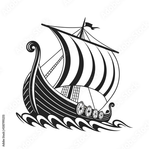 Vector silhouette mascot logo of a Viking ship