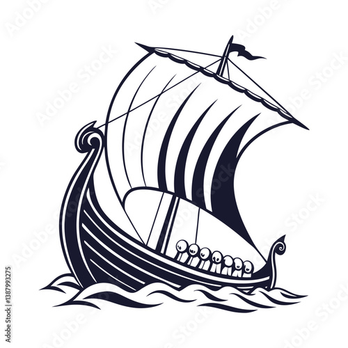 Vector silhouette mascot logo of a Viking ship
