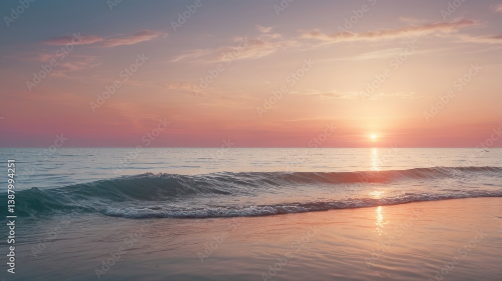 Obraz premium glowing sun rising over a calm sea in warm amber and burnt orange tones