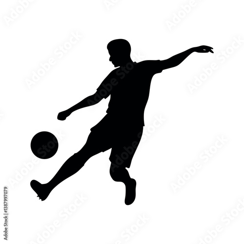 Silhouette Of Football Player Kicking Ball Isolated On White Background Striking Football In Dynamic Motion Action Illustration Of Player