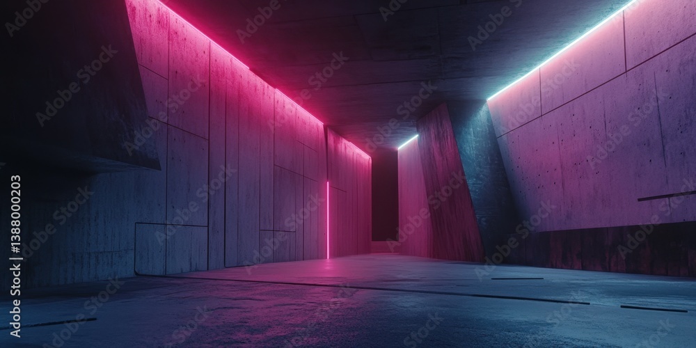 Espacio arquitectónico futurista con luces de neón