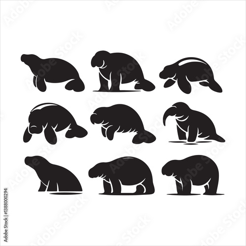 Canvas Print Manatee set of animals silhouettes