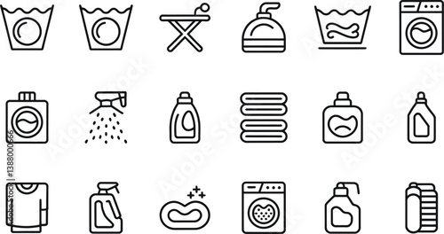 Minimalist Monochrome Laundry Icons Set – Vector Collection of Washing and Cleaning Elements