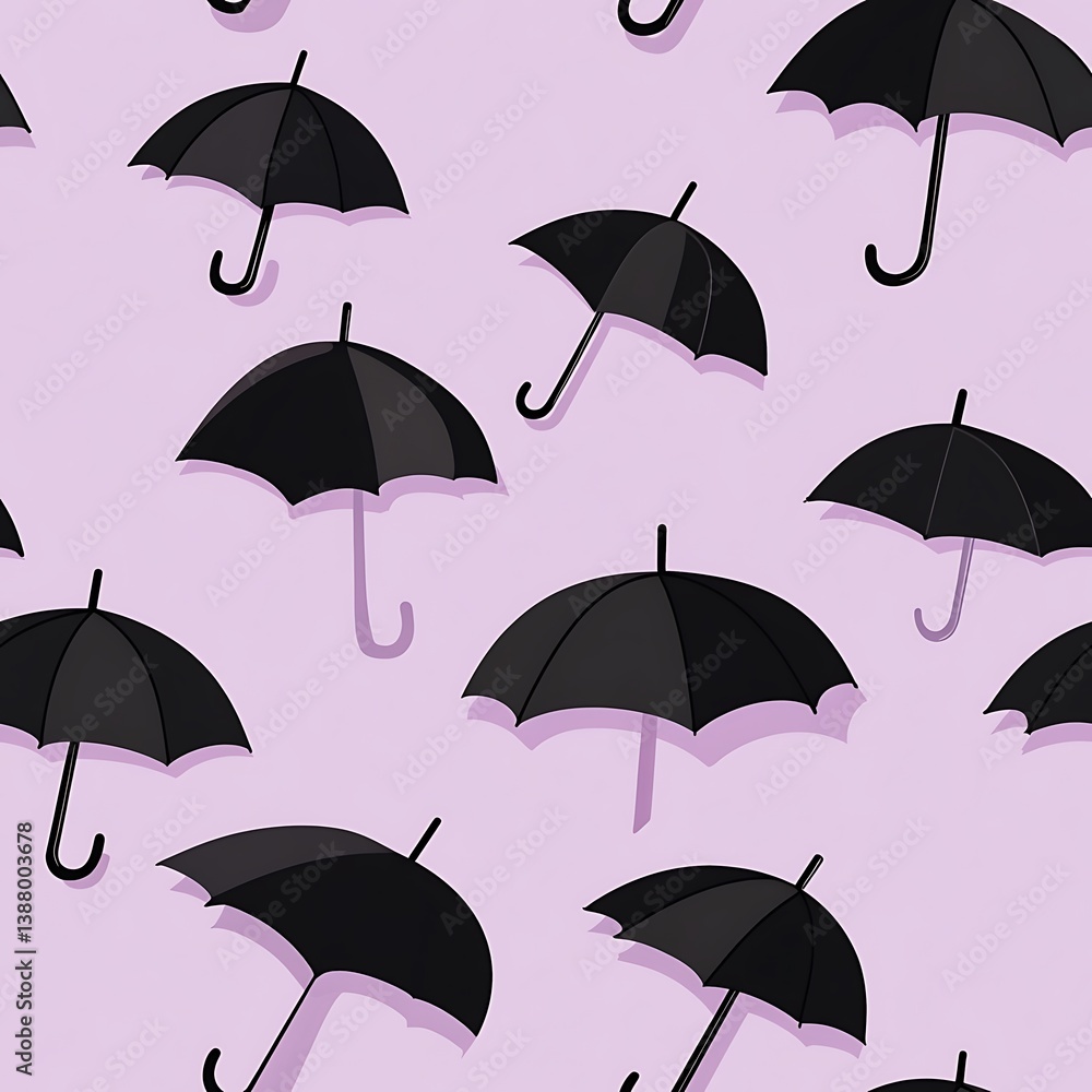 Obraz premium Black umbrella seamless pattern in light purple background