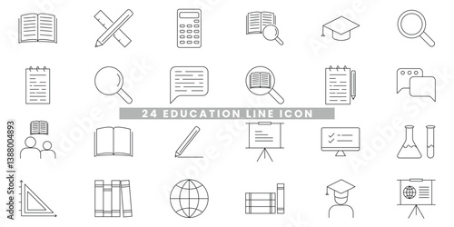 Education Line Editable Icons set for web designing.